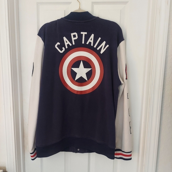 Marvel Captain America Red White Blue Button Up Varsity Jacket Size 2XL - Picture 6 of 9